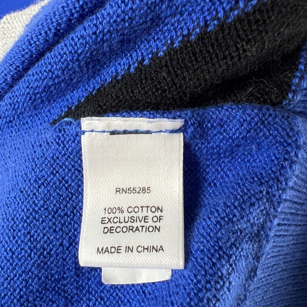 Y2k Express Men's Blue Argyle V Neck Sweater Size Medium Cotton Lion Logo‎ - Picture 5 of 7